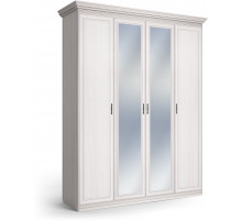 Шкаф 4-х дверный с зеркальными и глухими дверями Неаполь Ясень анкор светлый (патина "серебро")