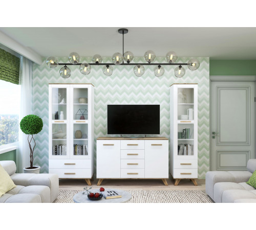 Гостиная Вега Скандинавия 2 (глянец, белый + дуб каньон)